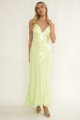 Meranda V-Neck Criss-Cross Maxi Dress Sequin Yellow