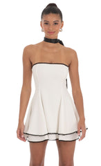 Satin Scarf Strapless Dress in White