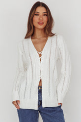 Seattle Lace-Up Front Knit Top White