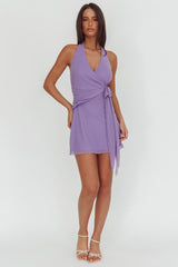 Halo Moon Wrap Front Halter Mini Dress Purple