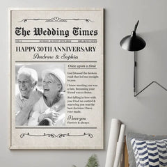 Custom Photo Newspaper Save The Date The Wedding Times - Couple Personalized Custom Vertical Poster - Gift For Husband Wife. Anniversary