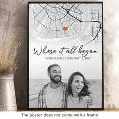 Custom Photo Location Map The Beginning Of Forever - Couple Personalized Custom Map Vertical Poster - Map Art. Christmas Gift For Husband Wife. Anniversary