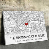 Location Map The Beginning Of Forever - Couple Personalized Custom Map Horizontal Canvas - Map Art. Gift For Husband Wife. Anniversary. Long Distance Relationship