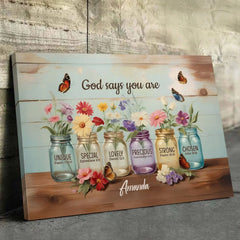 God Says You Are - Family Personalized Custom Horizontal Canvas - Gift For Yourself. Best Friends. Siblings. Family Members