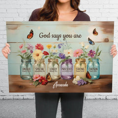 God Says You Are - Family Personalized Custom Horizontal Canvas - Gift For Yourself. Best Friends. Siblings. Family Members