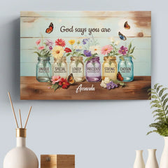 God Says You Are - Family Personalized Custom Horizontal Canvas - Gift For Yourself. Best Friends. Siblings. Family Members