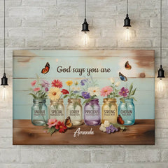 God Says You Are - Family Personalized Custom Horizontal Canvas - Gift For Yourself. Best Friends. Siblings. Family Members