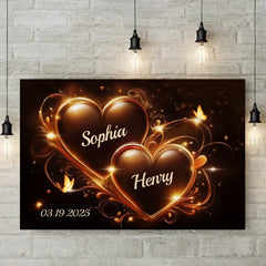 Two Hearts Beating As One - Couple Personalized Custom Horizontal Poster - Gift For Husband Wife. Anniversary