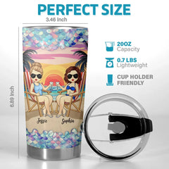 Waves. Wine. And My Partner In Crime - Bestie Personalized Custom Tumbler - Gift For Best Friends. BFF. Sisters