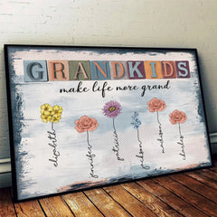 Happiness Is A Hug From A Grandchild - Family Personalized Custom Horizontal Poster - Gift For Mom. Grandma