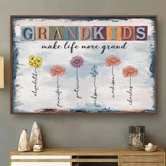 Happiness Is A Hug From A Grandchild - Family Personalized Custom Horizontal Poster - Gift For Mom. Grandma