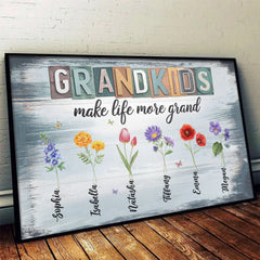 Life Is Grand With Grandkids In Hand - Family Personalized Custom Horizontal Poster - Gift For Mom. Grandma