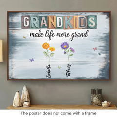 Life Is Grand With Grandkids In Hand - Family Personalized Custom Horizontal Poster - Gift For Mom. Grandma