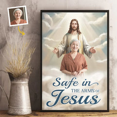 Custom Photo Safe In His Arms. Cherished In My Soul - Memorial Personalized Custom Vertical Poster - Sympathy Gift For Family Members