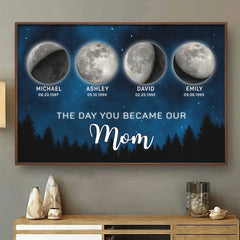 The Moon Glowed Brighter The Day You Became Mom - Family Personalized Custom Horizontal Poster - Mother's Day. Gift For Mom. Grandma