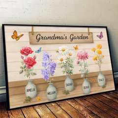 Flowers Of My Heart - Family Personalized Custom Horizontal Poster - Mother's Day. Gift For Mom. Grandma