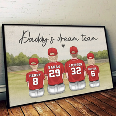 Daddy's Dream Team - Family Personalized Custom Horizontal Poster - Father's Day. Gift For Dad. Sport Lovers. Sport Players