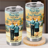 Custom Tumbler - Personalized Anniversary Wedding Gifts For Husband And Wife. Him And Her - First Kiss. Endless Love Journey