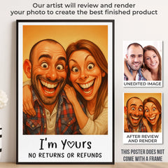 Custom Photo Funny Caricature Vertical Poster - Personalized Anniversary Wedding Gifts For Husband And Wife. Him And Her - Congratulations. You're Stuck With Me