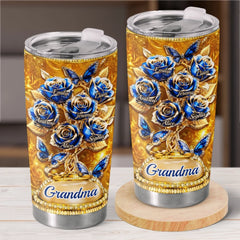 Custom Rose Tumbler - Personalized Mother's Day Birthday Gifts For Mom. Grandma - Golden Love. Golden Mom