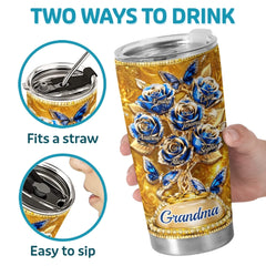 Custom Rose Tumbler - Personalized Mother's Day Birthday Gifts For Mom. Grandma - Golden Love. Golden Mom