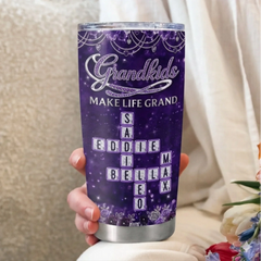 Custom Scrabble Tumbler - Personalized Mother's Day Birthday Gifts For Mom. Grandma - Powered By Love And Coffee