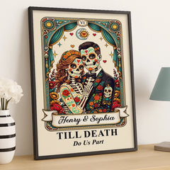 Custom Photo Day Of The Dead Vertical Poster - Personalized Anniversary Wedding Gifts For Husband And Wife. Him And Her - Till Death Do Us Part
