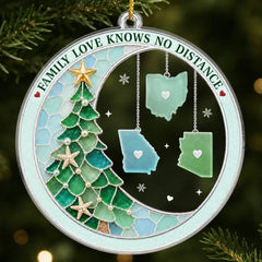 Custom Long Distance Acrylic Ornament - Connected By Heart Never Apart