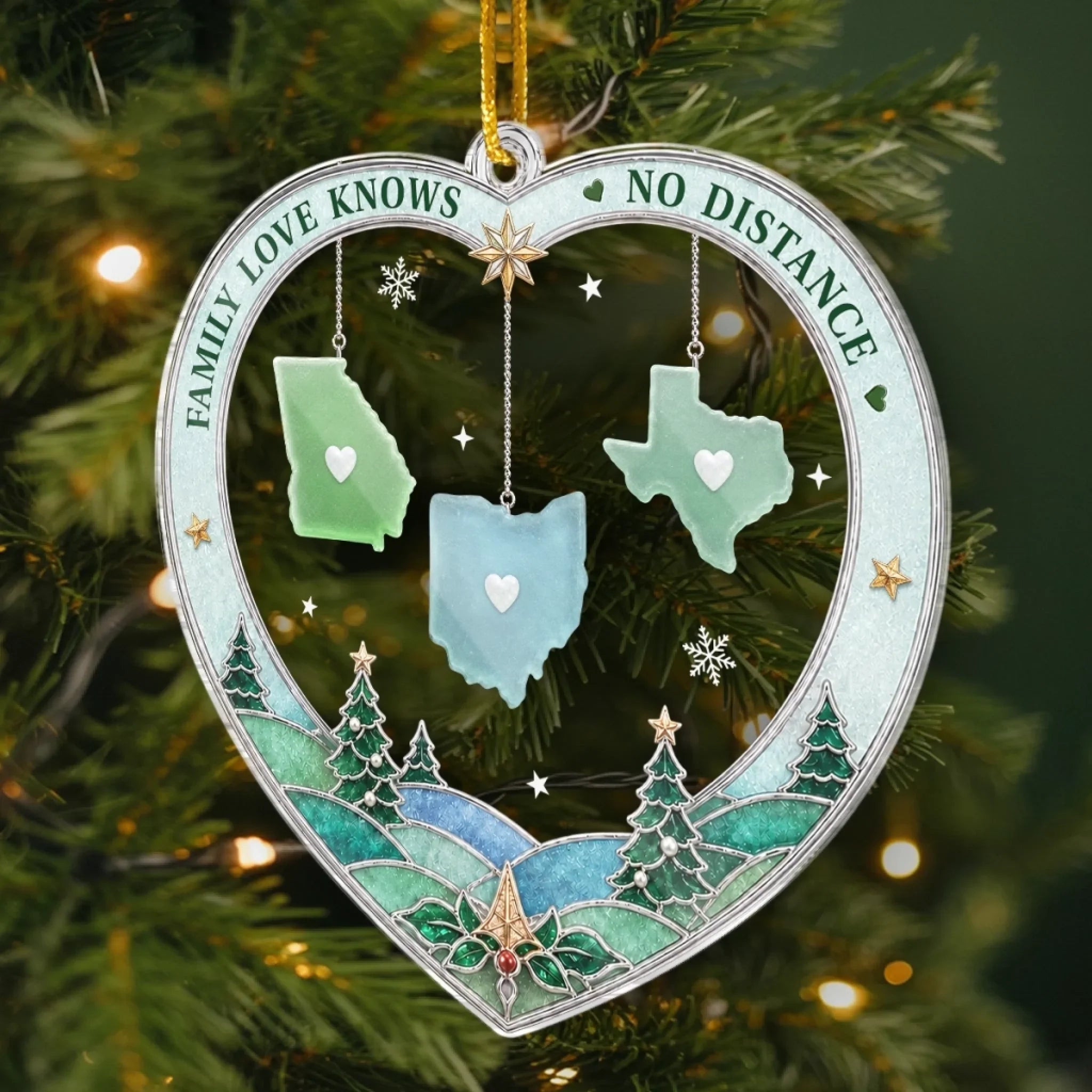 Custom Long Distance Acrylic Ornament - Family Ties Us Together