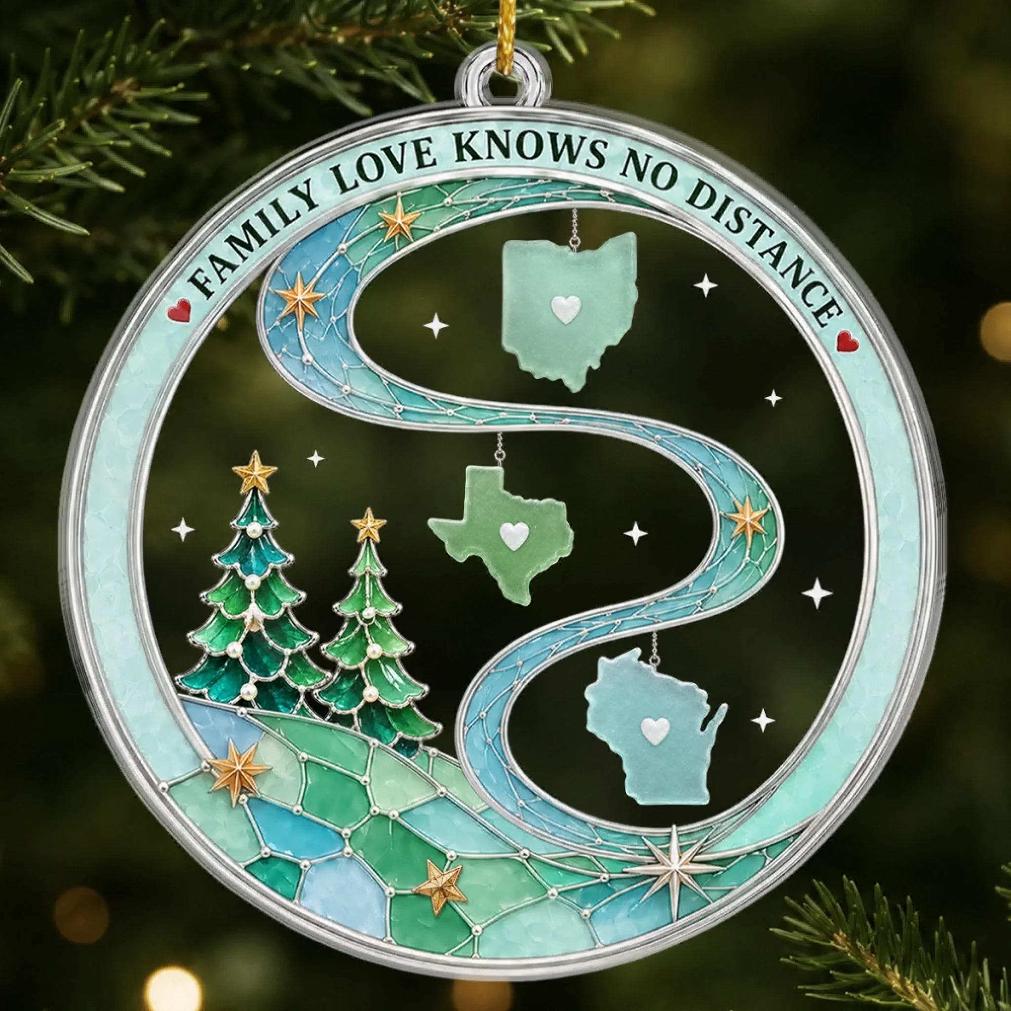 Custom Long Distance Acrylic Ornament - Our Hearts Are Connected