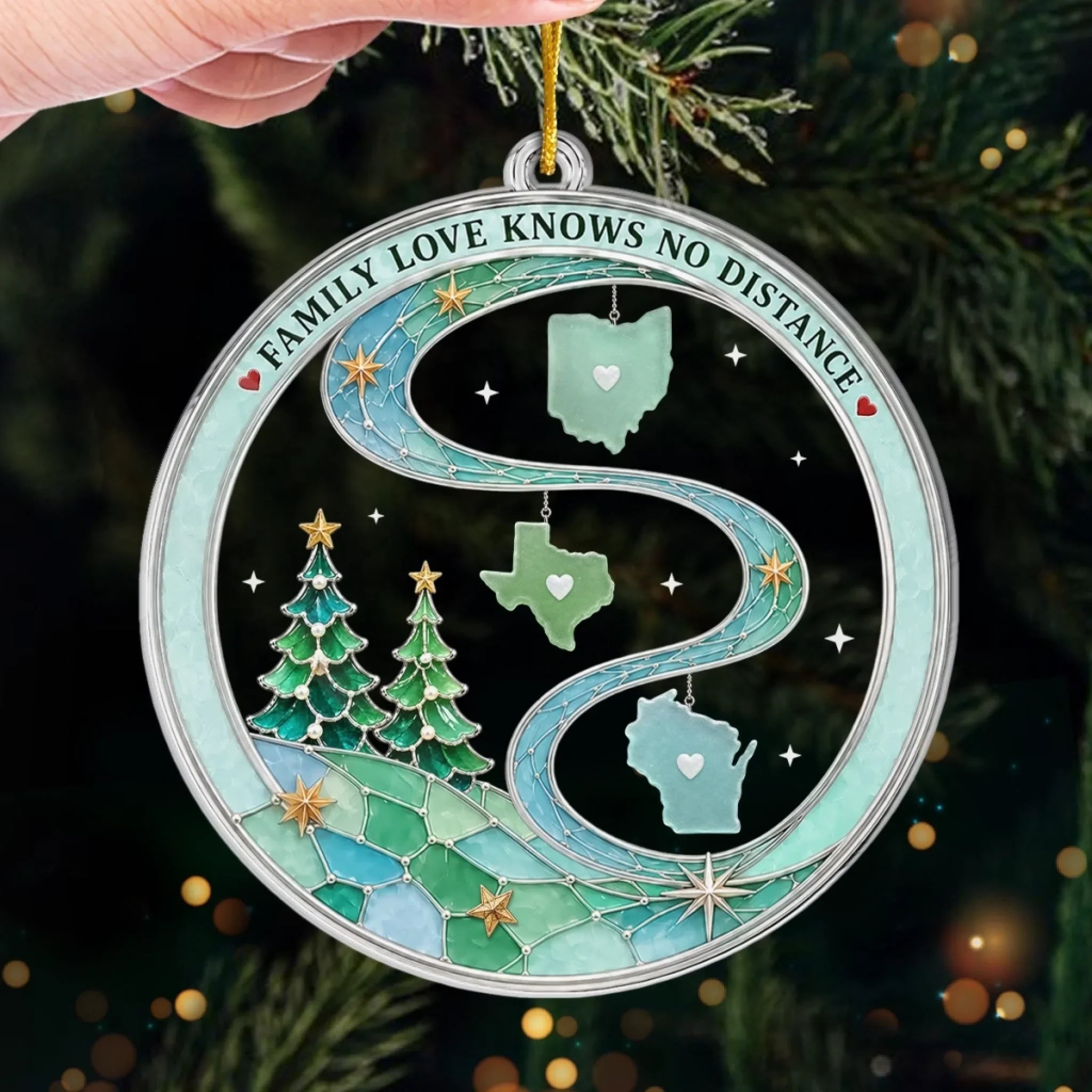 Custom Long Distance Acrylic Ornament - Our Hearts Are Connected