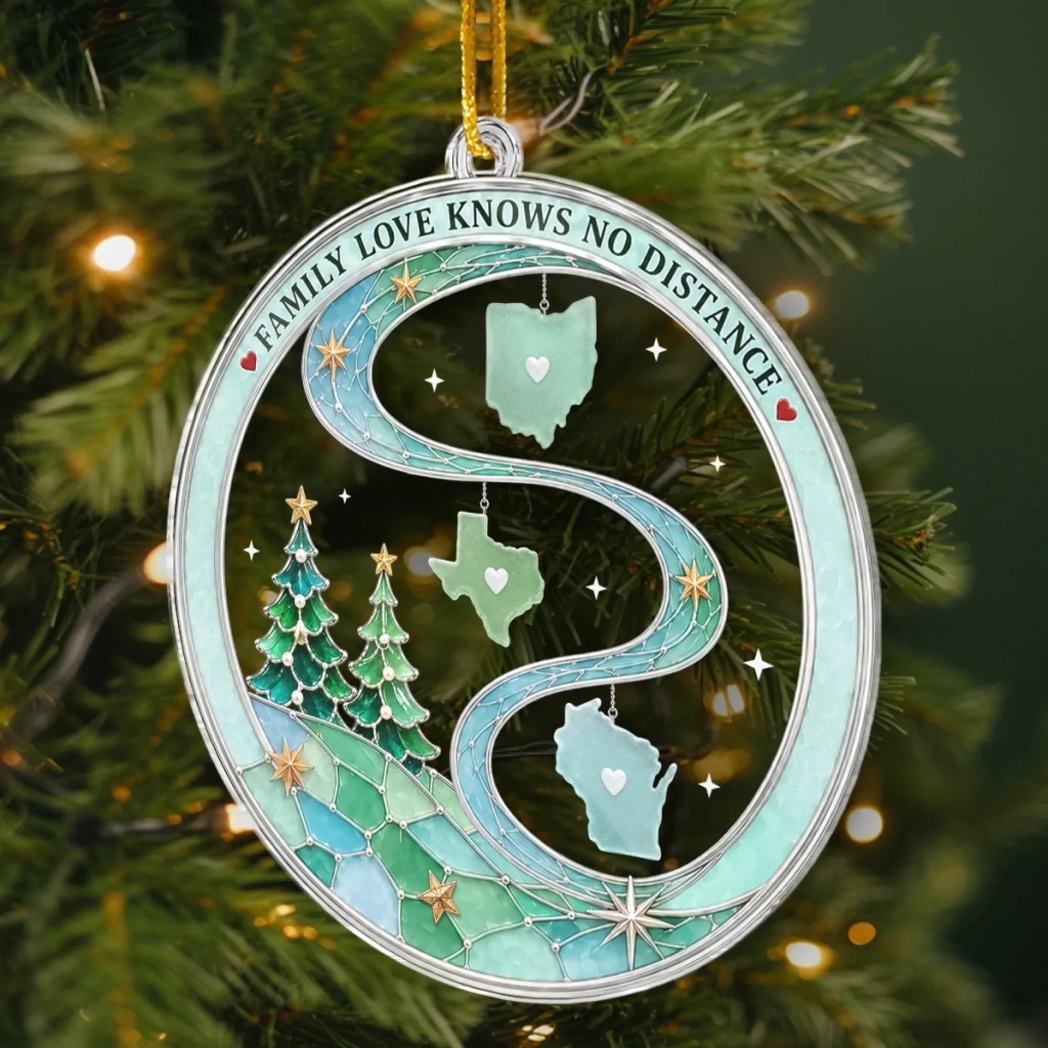 Custom Long Distance Acrylic Ornament - Our Hearts Are Connected