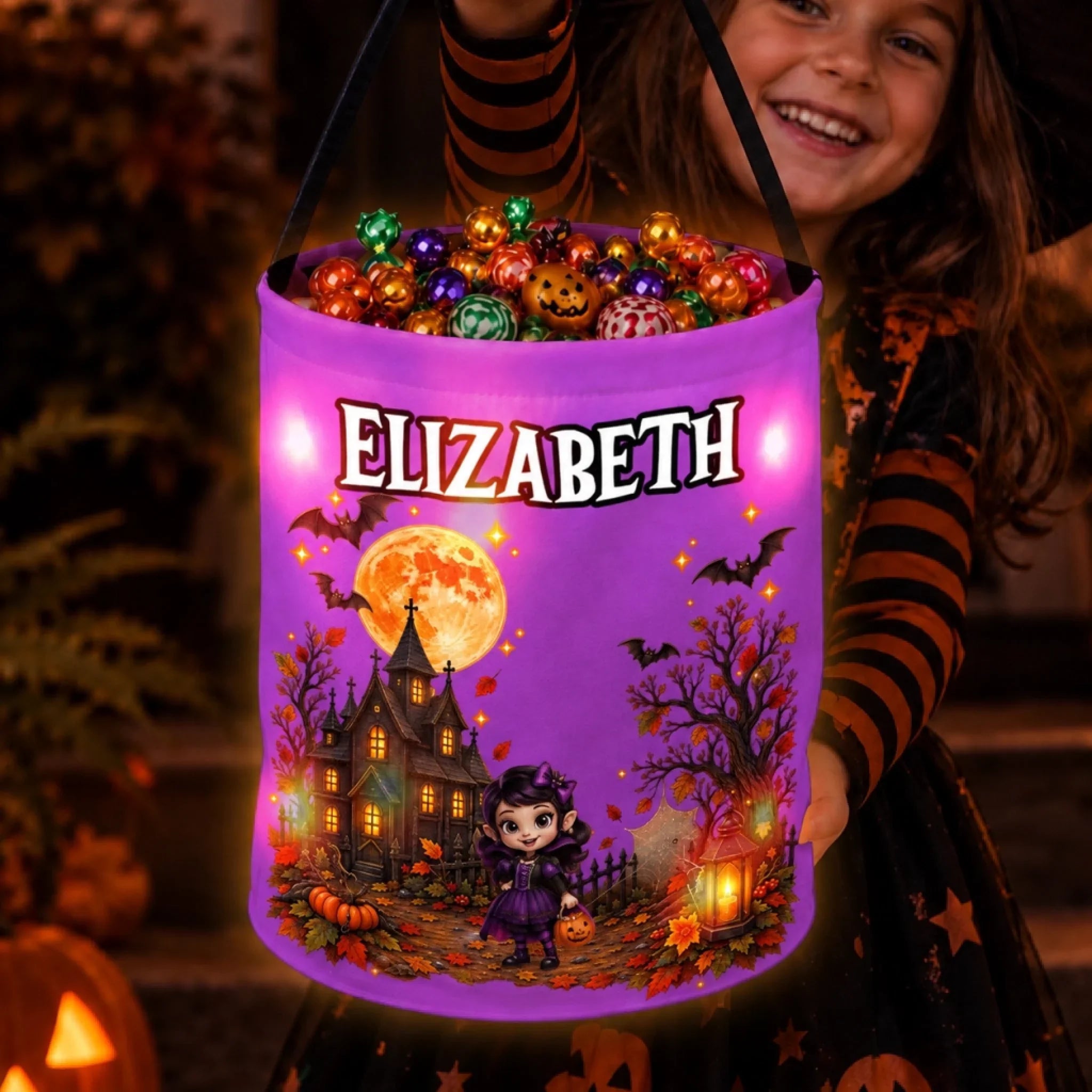 Custom LED Light Bucket Bag - Spooky Little Cutie