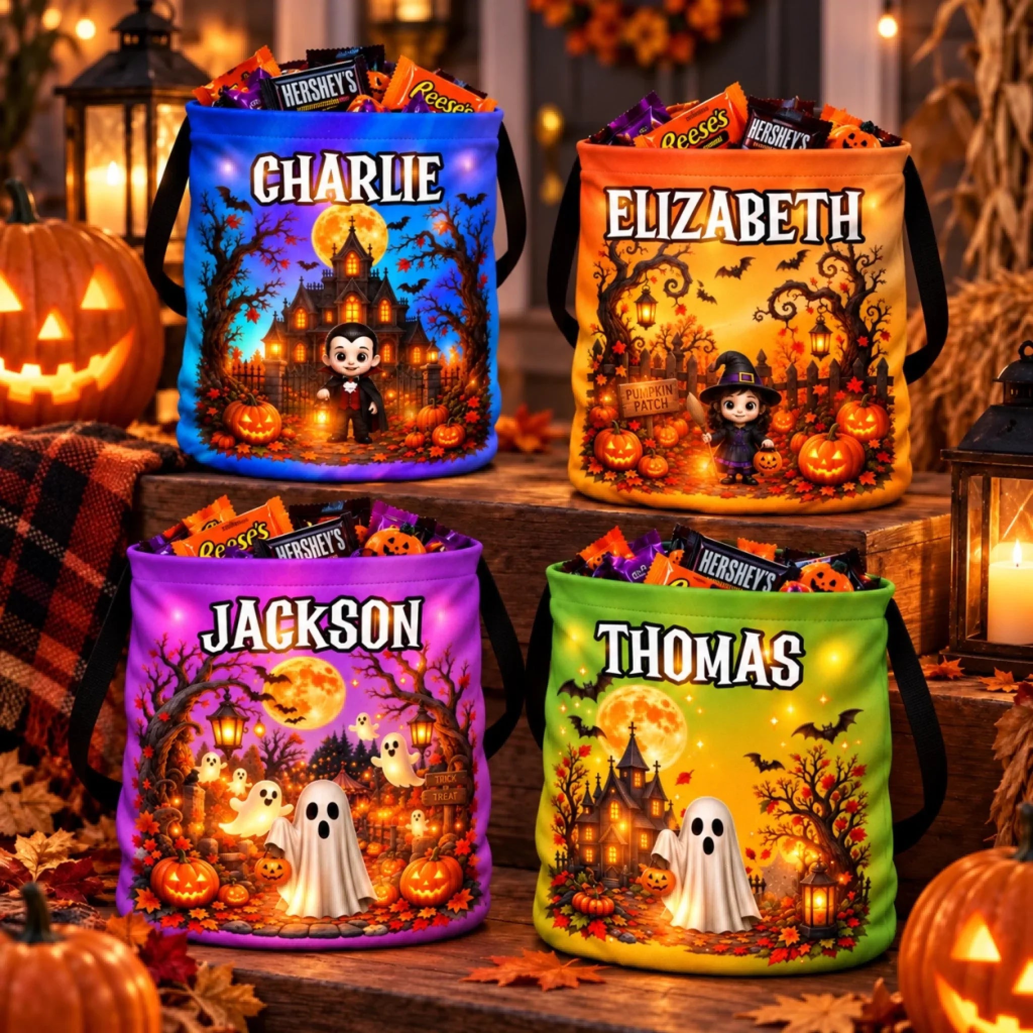 Custom LED Light Bucket Bag - Trick Or Treat Spooky