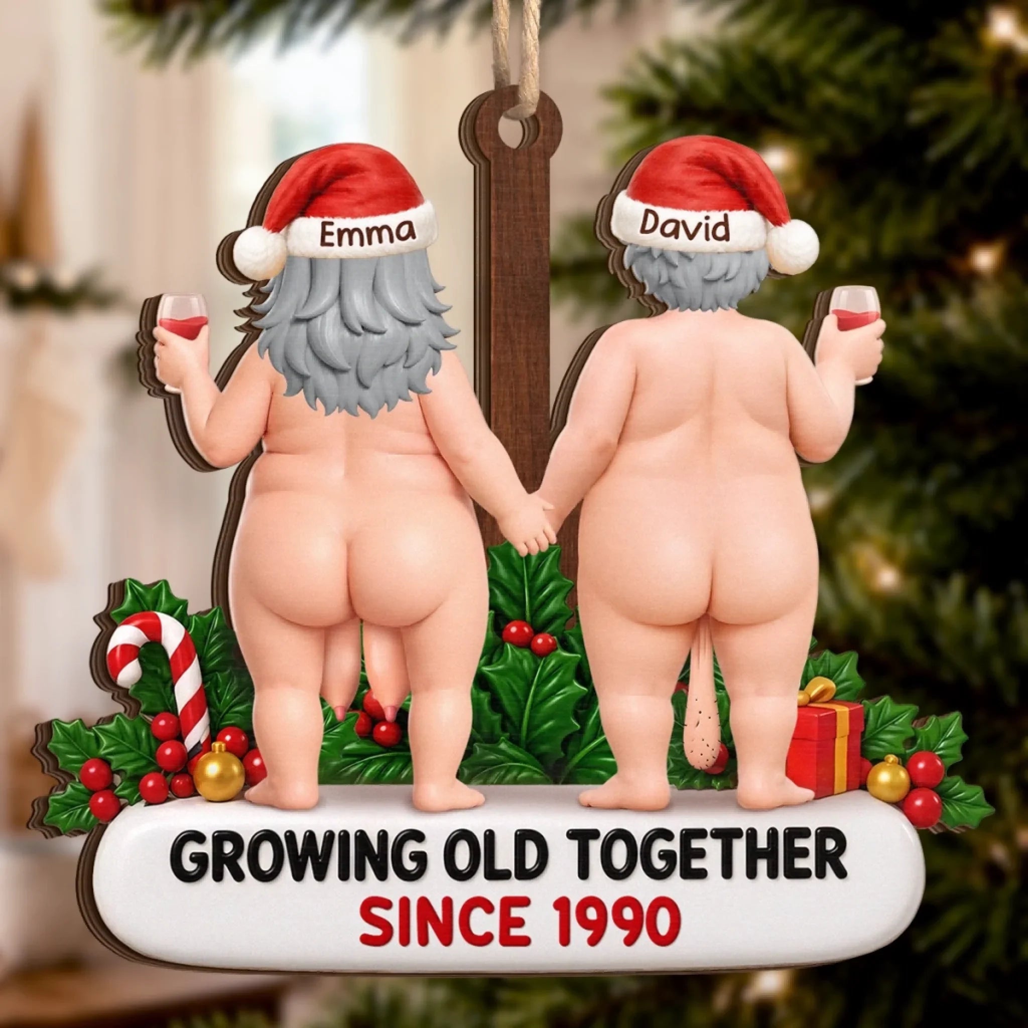 Custom Funny Wooden Ornament - Growing Old Together Always