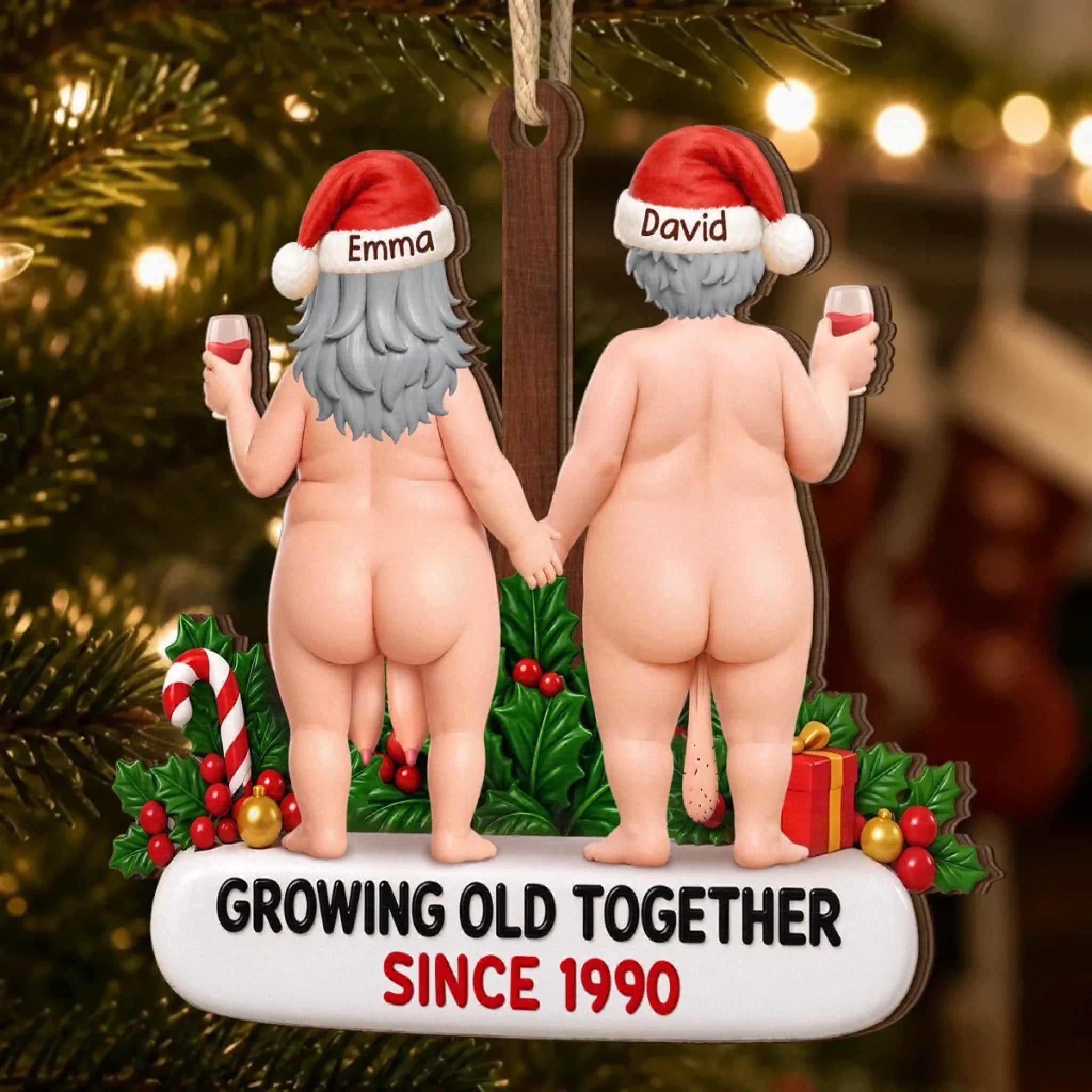 Custom Funny Wooden Ornament - Growing Old Together Always