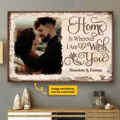 Home Is Wherever I Am With You - Upload Image. Gift For Couples. Husband Wife - Personalized Horizontal Poster