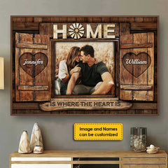 Home Is Where The Heart Is - Upload Image. Gift For Couples. Husband Wife - Personalized Horizontal Poster