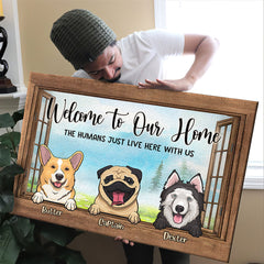 Welcome To Our Home Dogs By The Windows - Personalized Horizontal Canvas