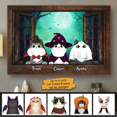 Halloween Night Cats By The Window - Personalized Horizontal Poster
