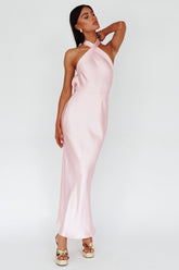 Italia Azure Crossover Halterneck Maxi Dress Pearl