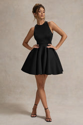 Waverly | Black Racer-Neck Sleeveless Skater Mini Dress