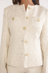 Kyomi Gold Button Tweed Jacket Whitegold