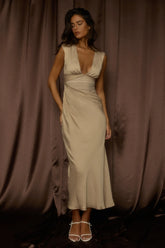 Sun Gaze Sheer Ruched Waist Maxi Dress Ecru