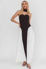 Lennix Strapless Scarf Maxi Dress Black/White
