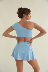 Mia Smoothing One Shoulder Crop Top in Blue