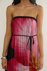 Lauriella Strapless Accordion Pleat Maxi Dress Hibiscus Black