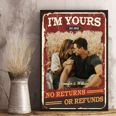 No Returns Or Refunds - Couple Personalized Custom Vertical Poster - Upload Image. Gift For Husband Wife. Anniversary