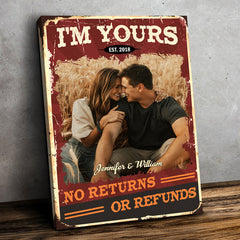 No Returns Or Refunds - Couple Personalized Custom Vertical Canvas - Upload Image. Gift For Husband Wife. Anniversary