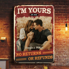 No Returns Or Refunds - Couple Personalized Custom Vertical Canvas - Upload Image. Gift For Husband Wife. Anniversary